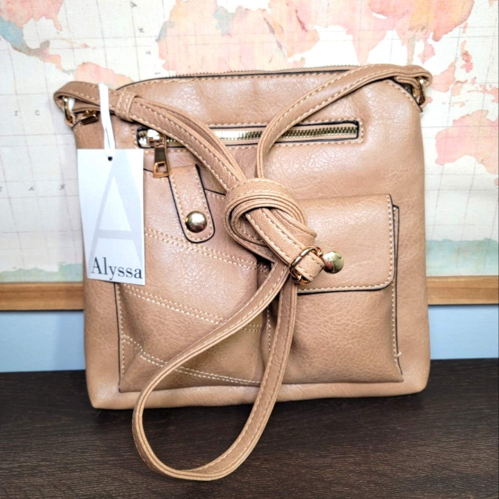 BRAND NEW Alyssa Tan Leather Crossbody Bag